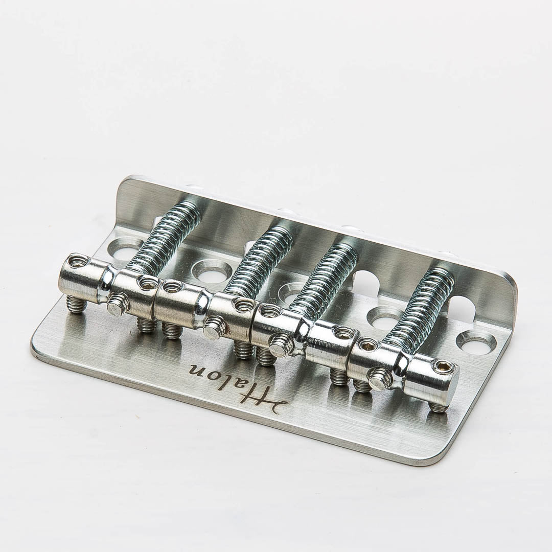 halon 4 string bass bridge angled view stainless steel