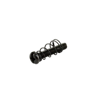 black screw with a spring around it