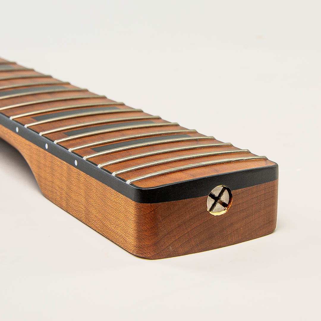 roasted flame maple jaguar neck angled heel view