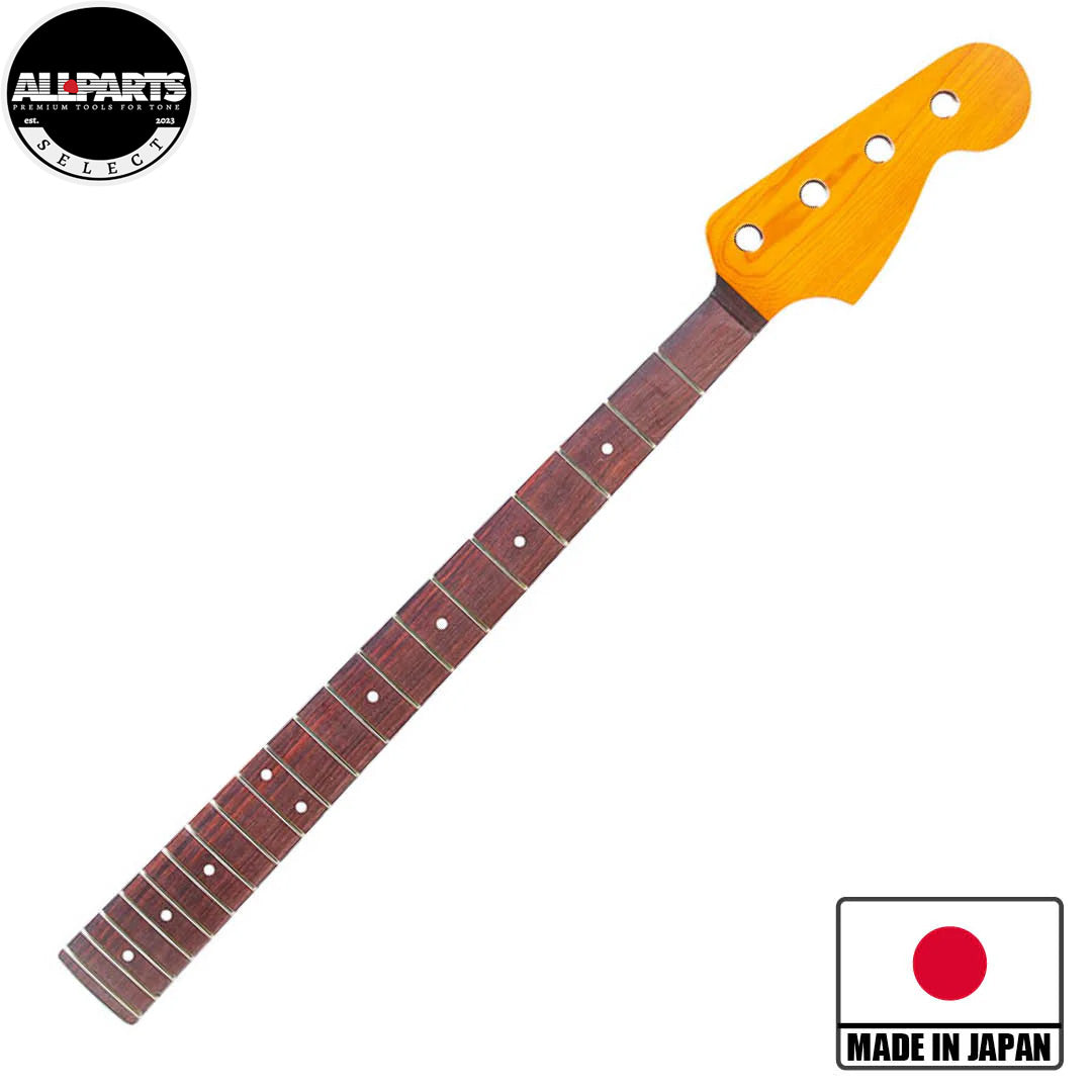 ap select jazz bass replacement conversion neck front diagonal view with badges