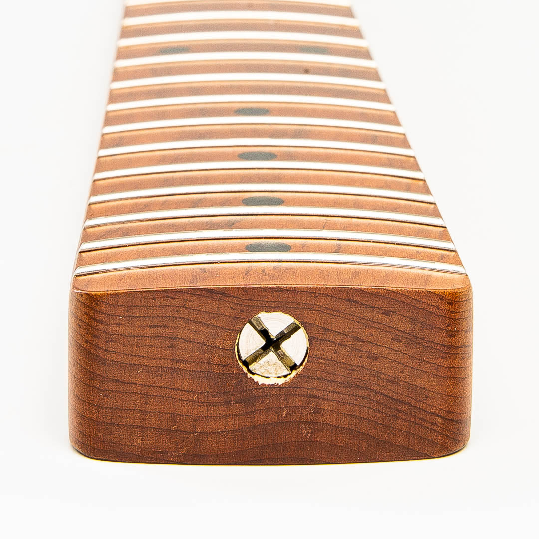 roasted flame maple strat neck heel view