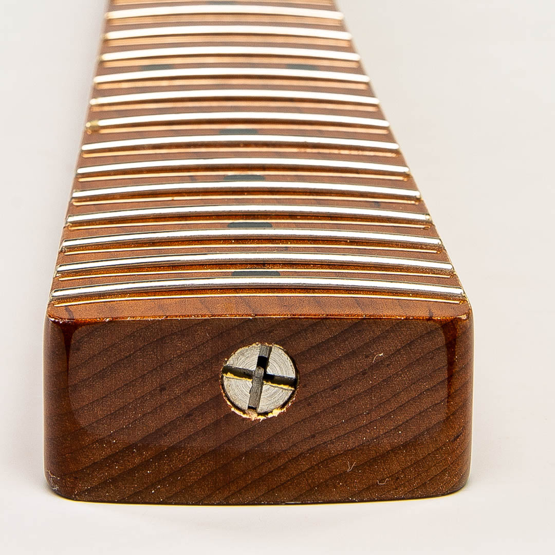 roast maple strat neck heel view