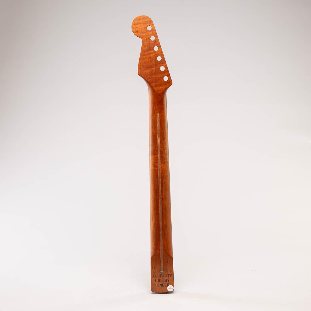 allparts roasted maple strat neck with rosewood fretboard back view