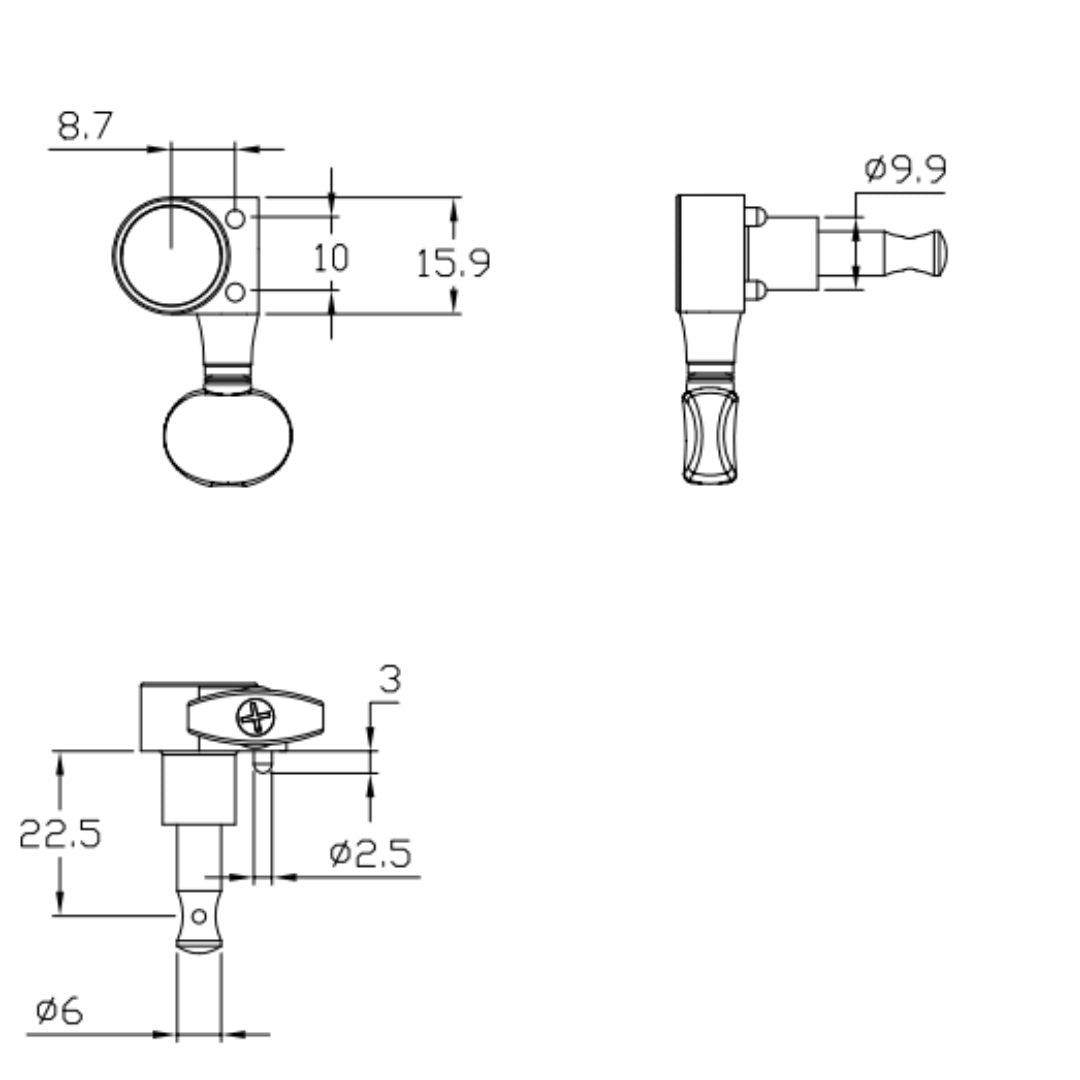 2 pin 6 in line tuner line drawing