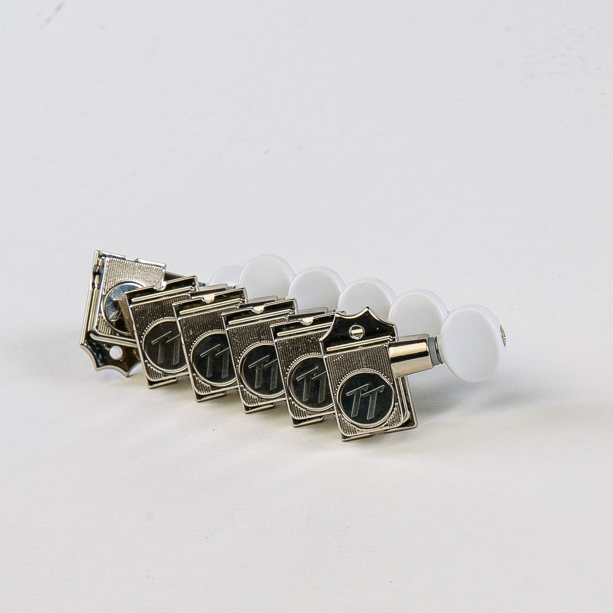 true tune 6 in-line keys w/ white plastic oval buttons full set view nickel