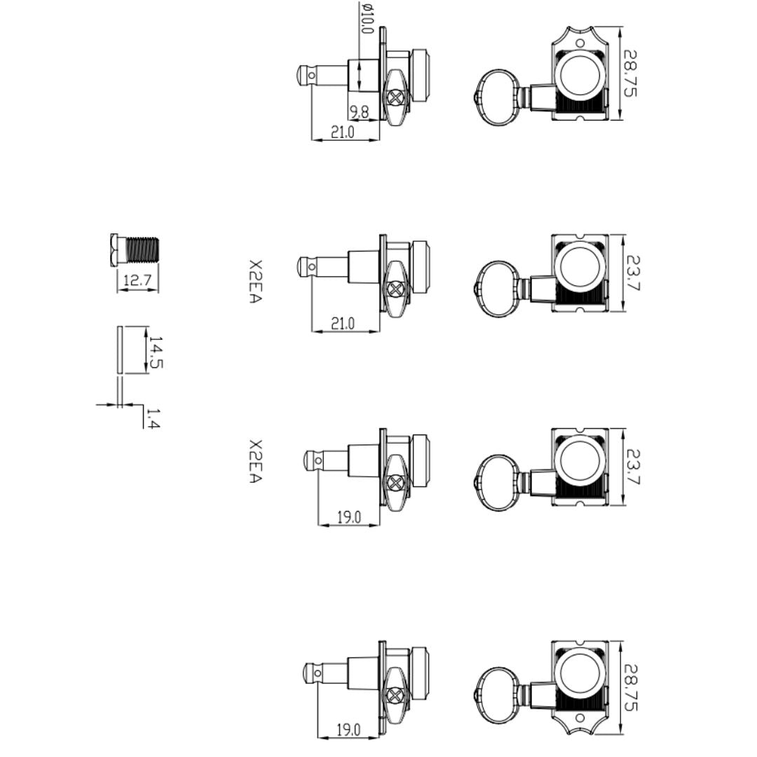 true lok 6 staggered in-line locking keys w/ oval button line drawing