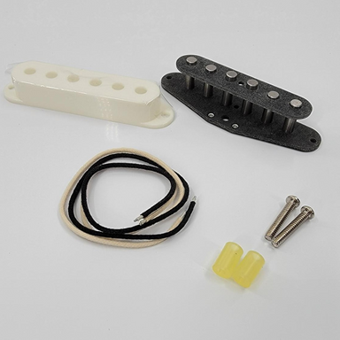 Strat pickup kit with screws, cover, wire, tubing, cover, and magnets