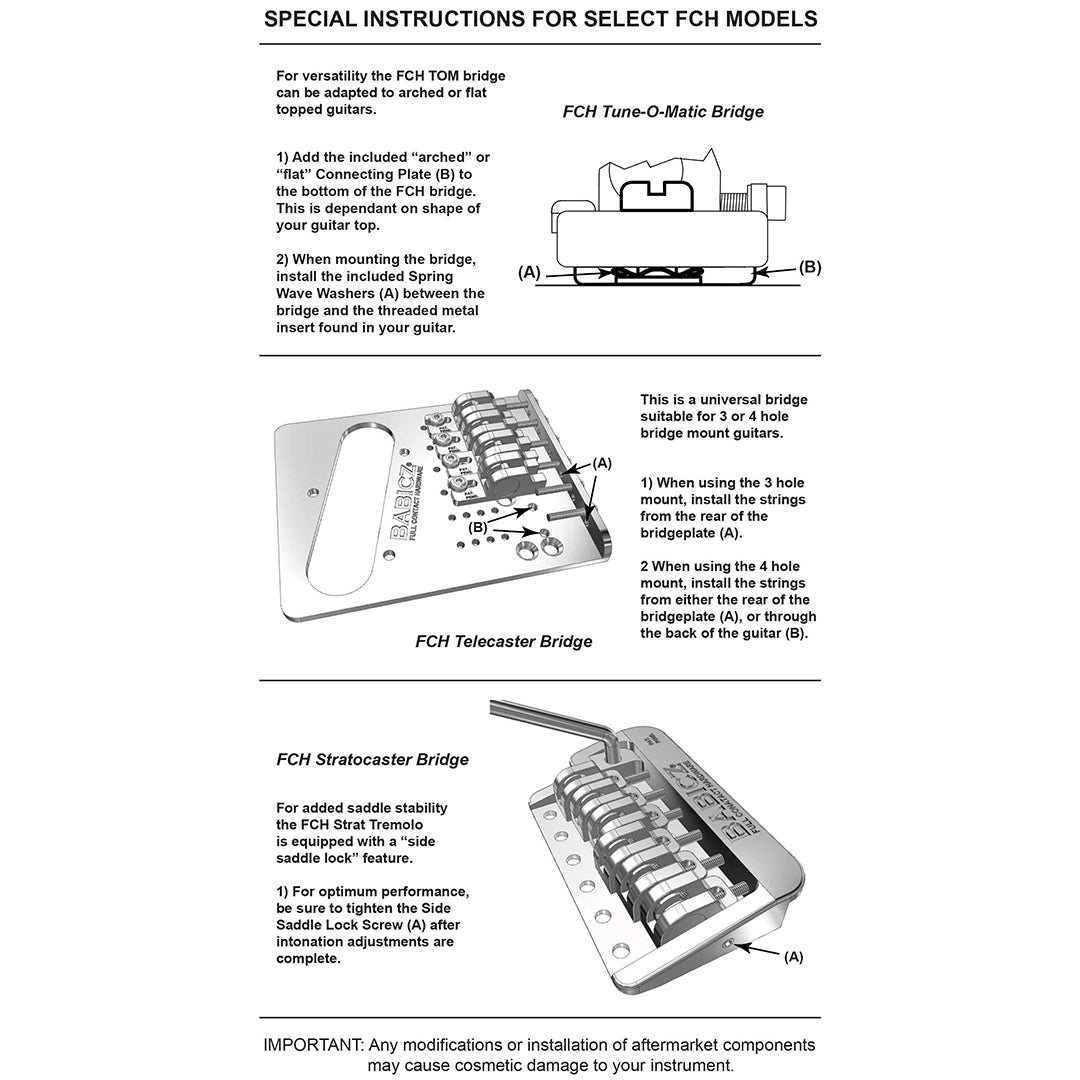 FIXED BRIDGE, 6 String schematic instructions