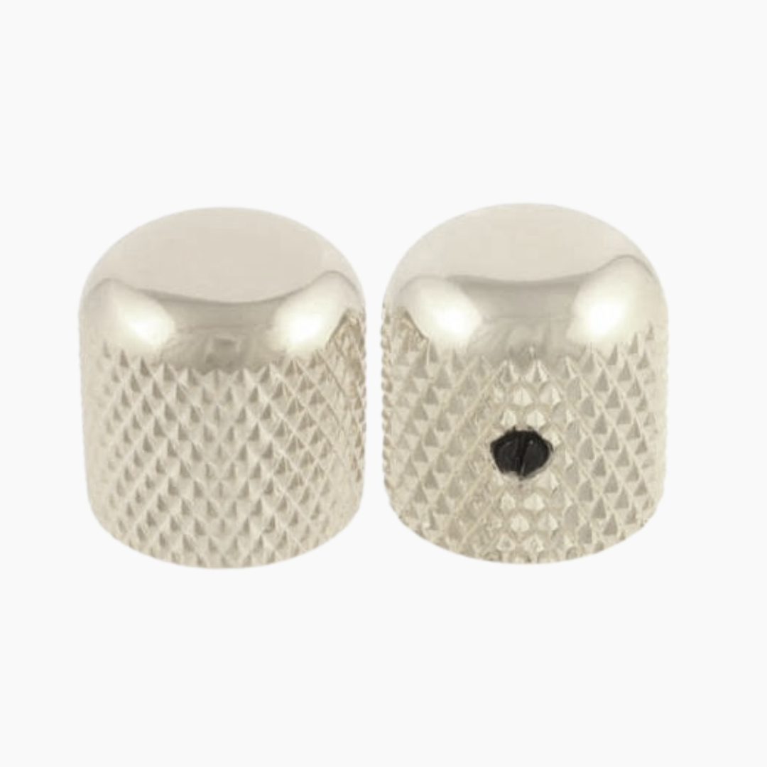 2 Nickel colored metal knobs facing opposite durections