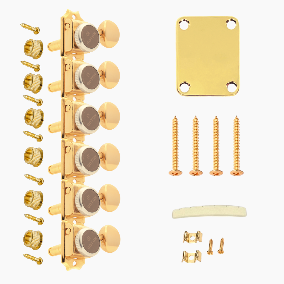 Telecaster® & Stratocaster® Neck Hardware Kit with Locking Tuners - Gold Finish