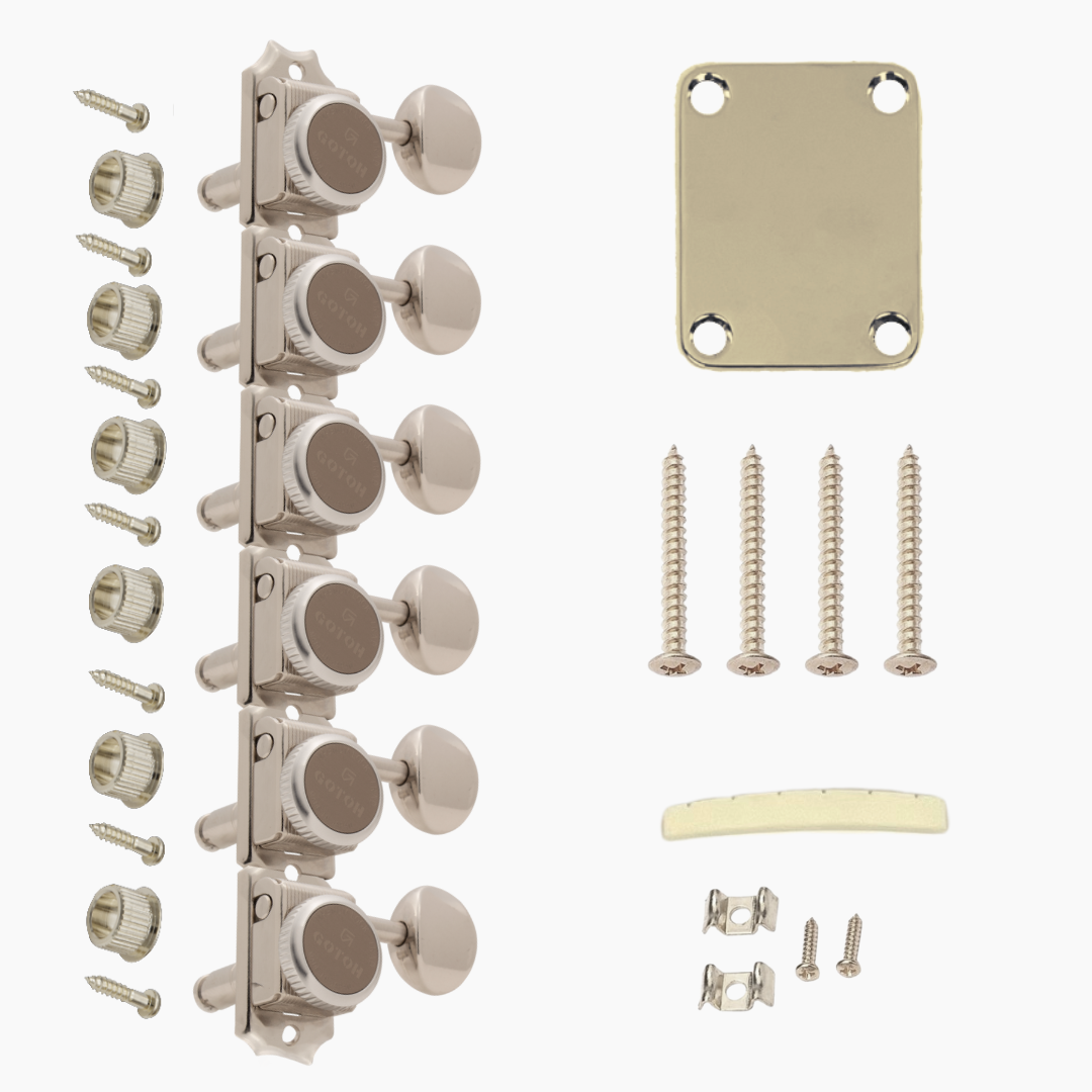 Telecaster® & Stratocaster® Neck Hardware Kit with Locking Tuners - Nickel Finish