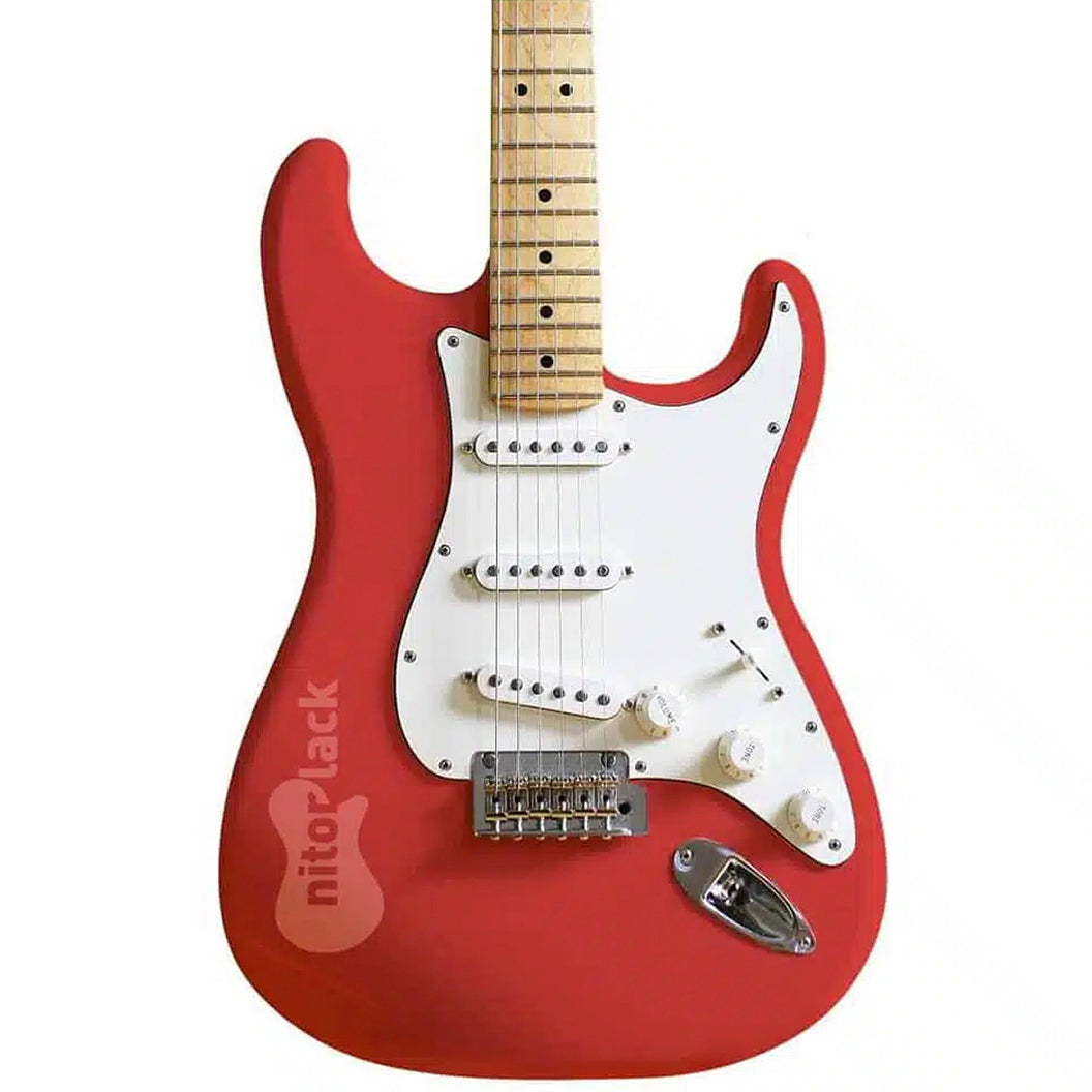 Hot rod red nitrocellulose spray painted guitar