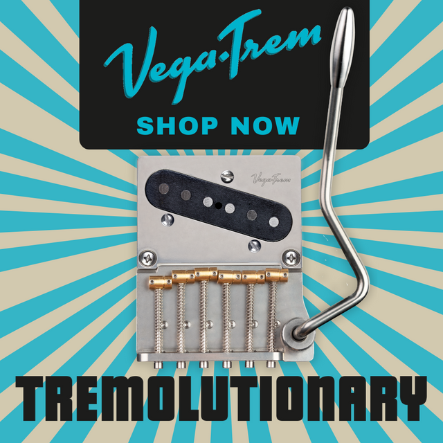 Vega Tremolutionary pick up with blue line pattern background