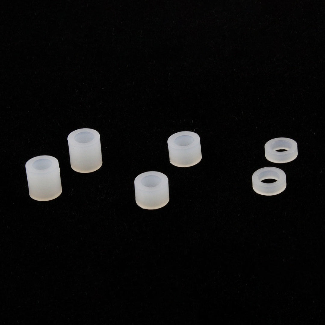 AP-0487-025 Set of 6 white plastic string guide standoffs, 2 each of 3 sizes: Tall (3/16"), Medium (1/8"), Short (1/16")