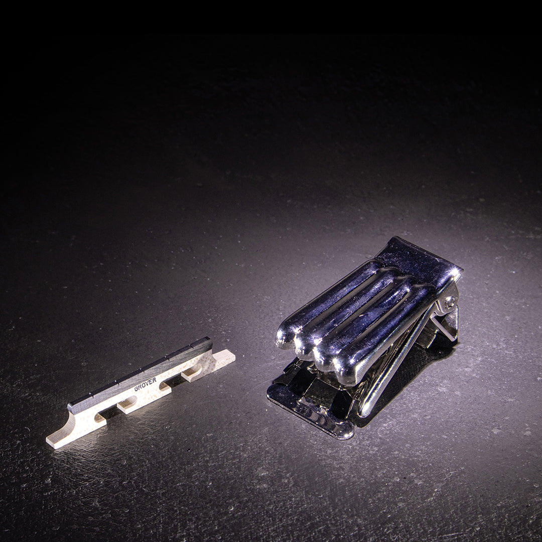 half inch 5-string banjo bridge and tailpiece angled views