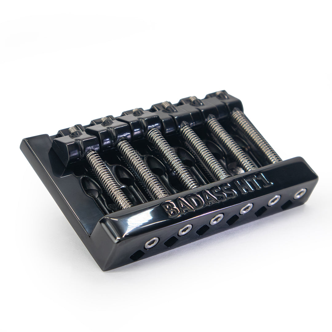 Badass HT1 guitar bridge angled left view black finish