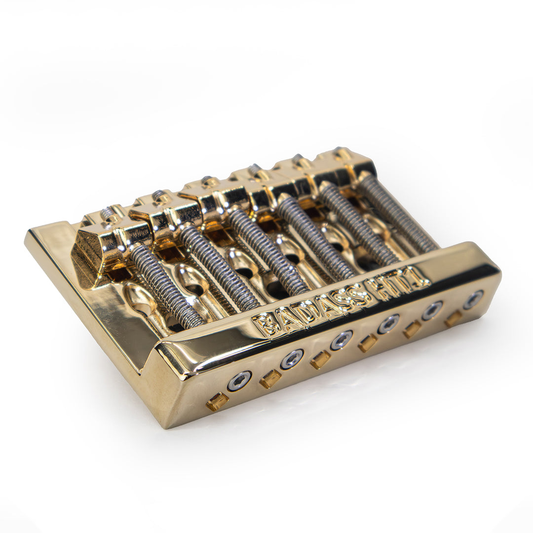 Badass HT1 guitar bridge tilted view gold finish