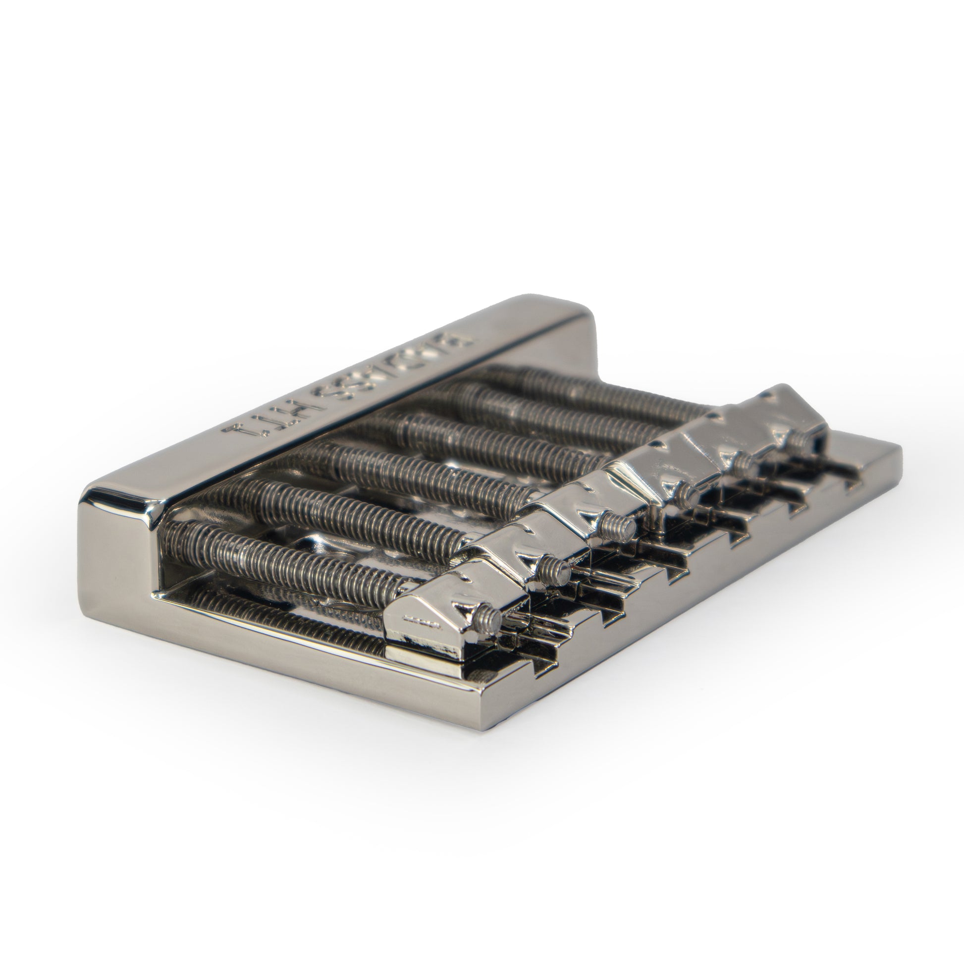Badass HT1 guitar bridge angled flat view nickel finish