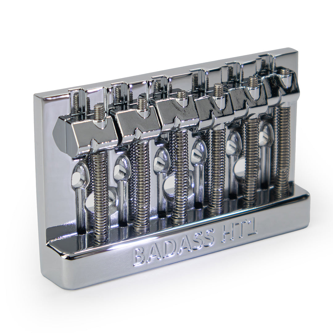 Badass HT1 guitar bridge angled right view chrome finish
