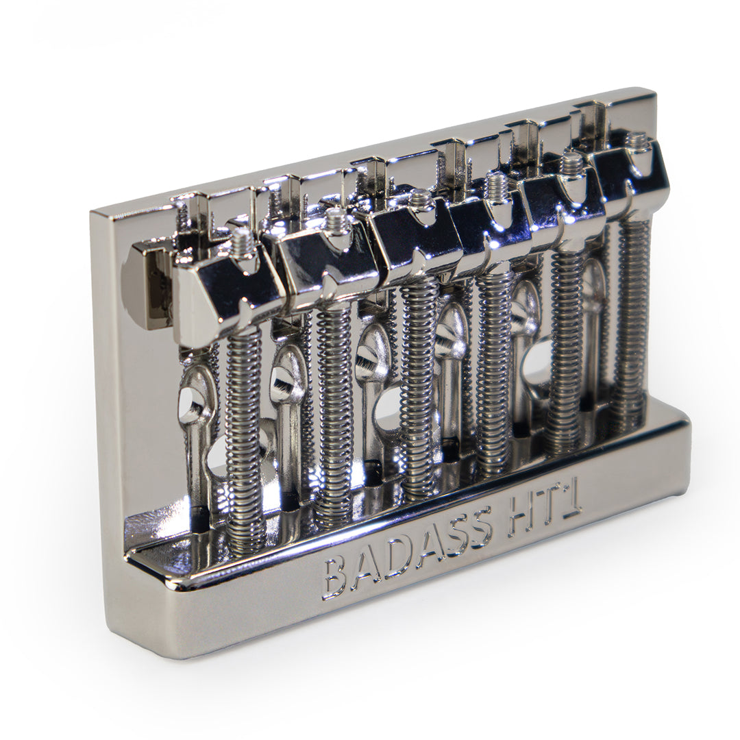 Badass HT1 guitar bridge angled right view nickel finish