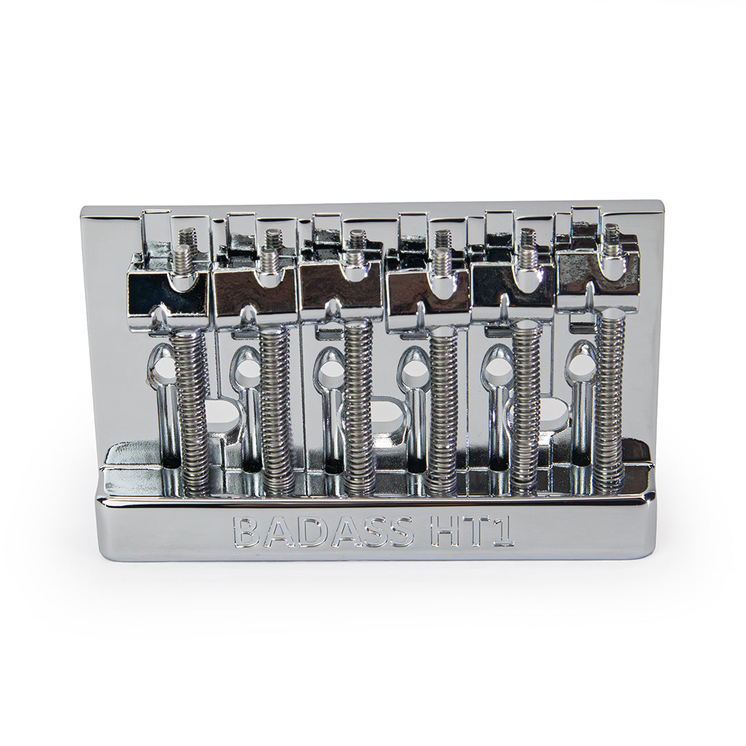 Badass HT1 guitar bridge front view chrome finish