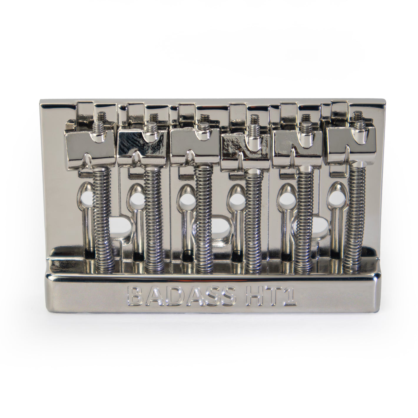 Badass HT1 guitar bridge front view nickel finish