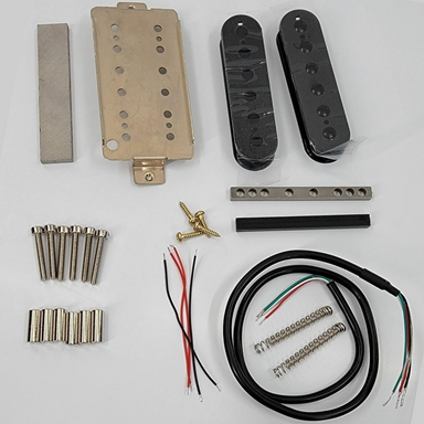 humbucking pickup kit, screws, springs, magnets, wire, cover, and plate