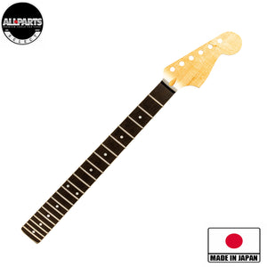 ap select birds eye maple jazzmaster neck front angled view with badges