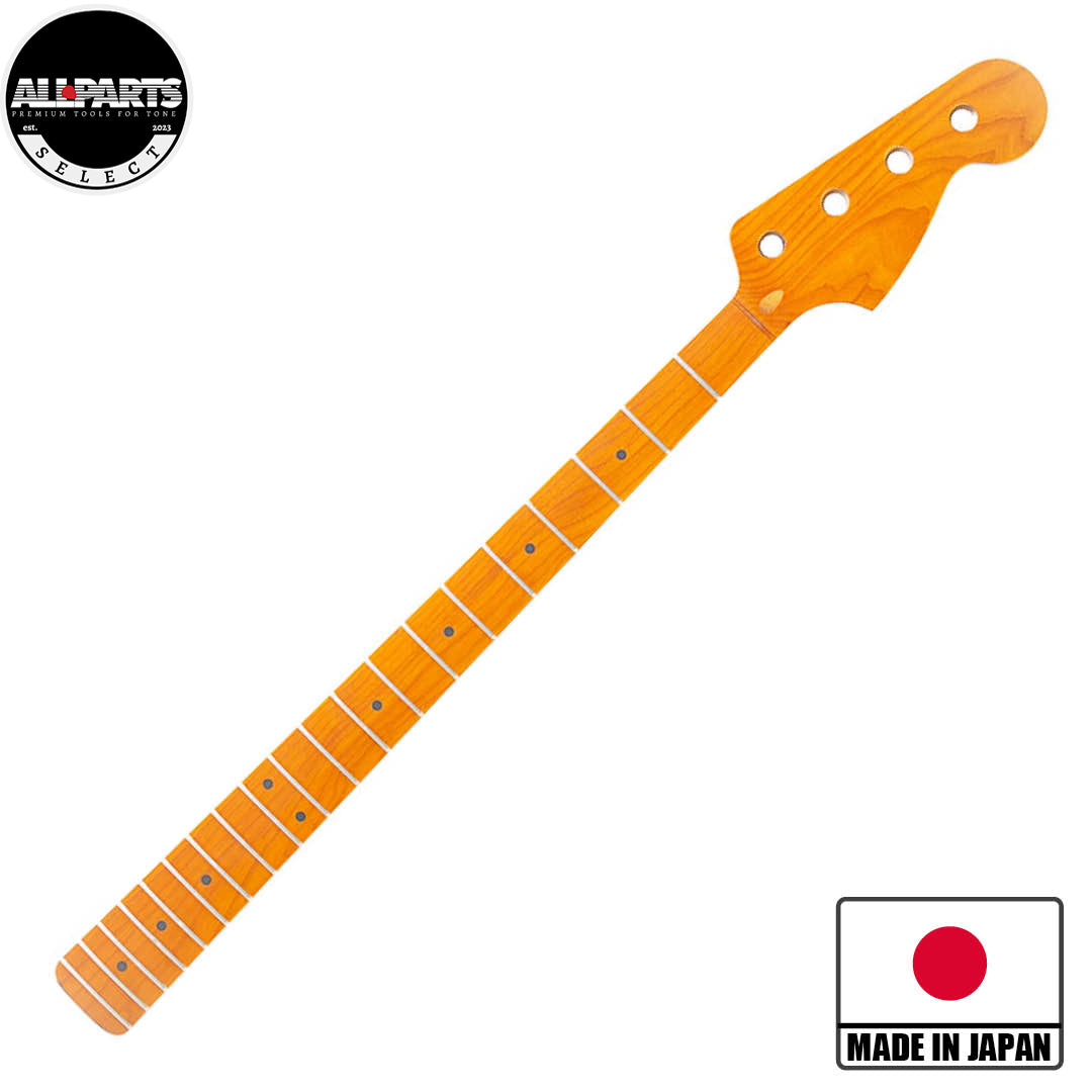 ap select jazz bass replacement neck front diagonal view with badges