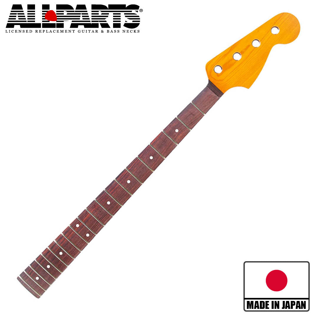 ap select jazz bass replacement conversion neck front diagonal view with badges