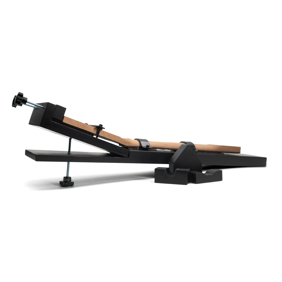 g&w headstock gluing jig with guitar neck side angled view