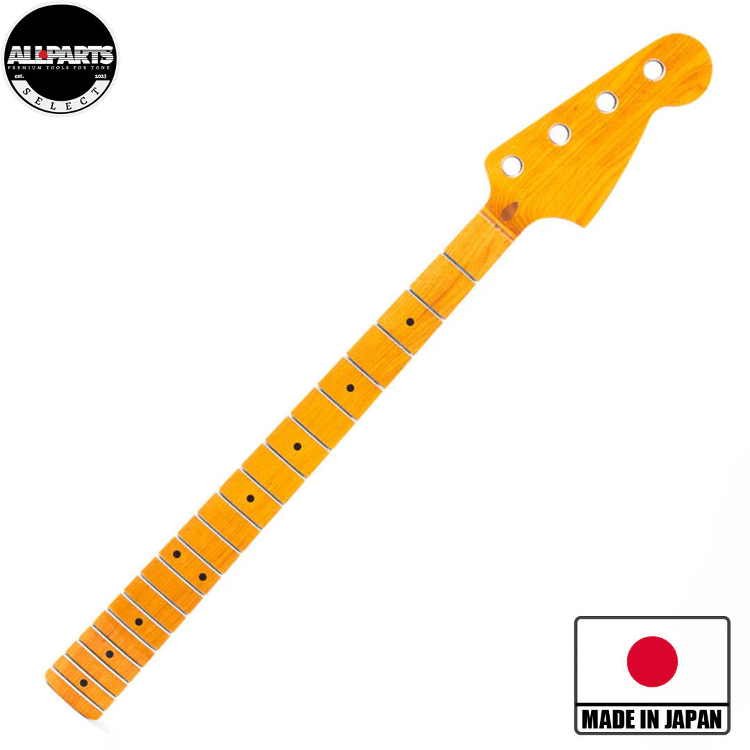 ap select mustang bass replacement neck front diagonal view with badges