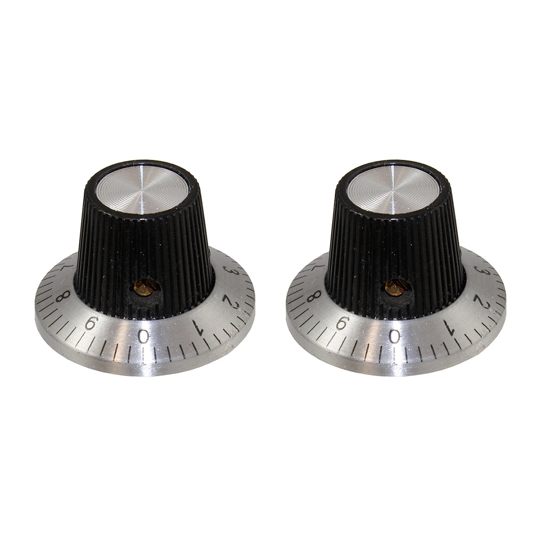PK-3257-023 Radio Knobs, Black with Silver Number Ring, 1-3/32", Set of 2 Knobs.