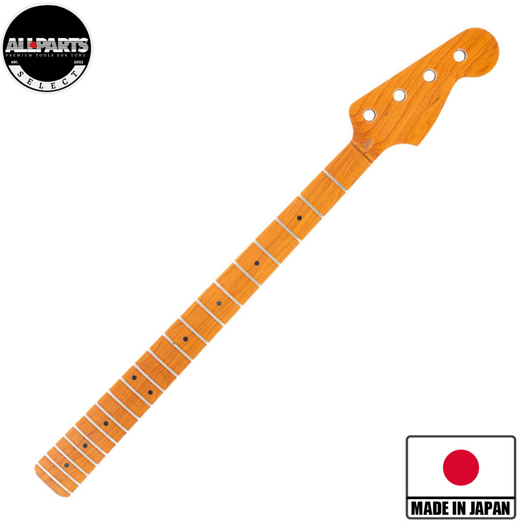 ap select precision bass replacement neck front diagonal view with badges