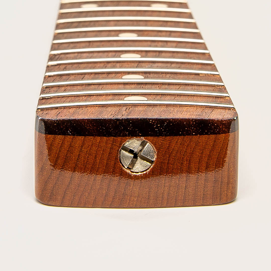 roasted quartersawn maple strat neck with rosewood fretboard heel view