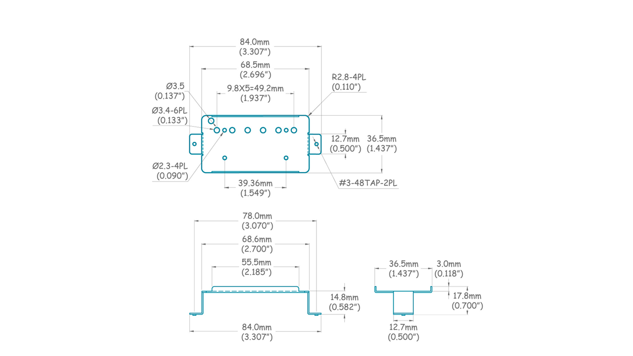 PU-6915-001 - Vintage Style 49.2mm Frame for Humbucking Pickup - Tall Legs