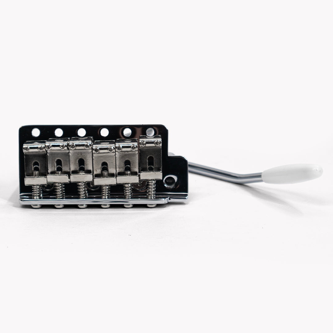goldo strat trem with steel block top view with arm chrome