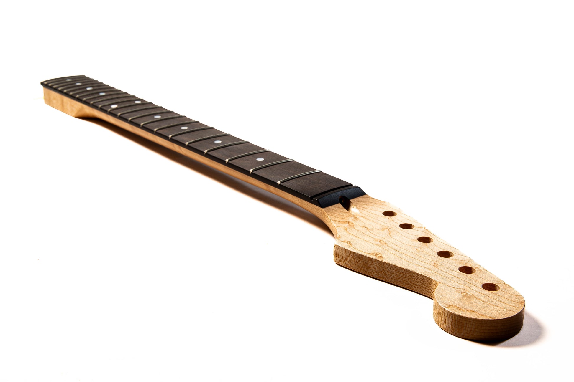 ap select birds eye maple strat neck angled side view