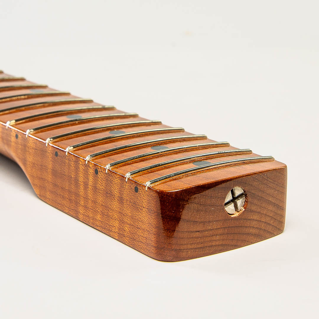 roast flame strat neck angled heel view