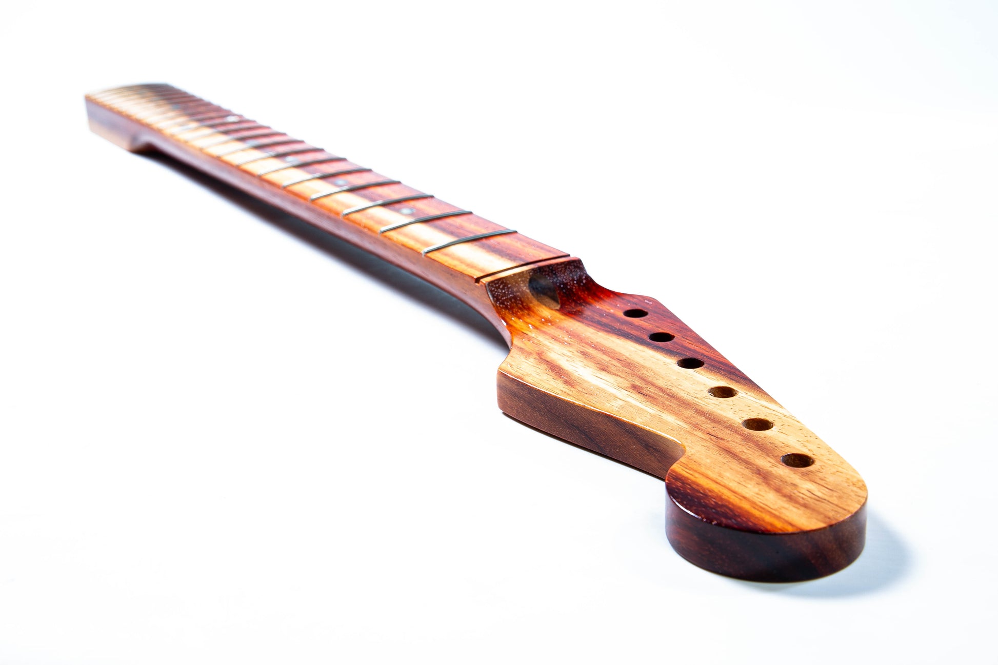 ap select padauk strat neck angled side view