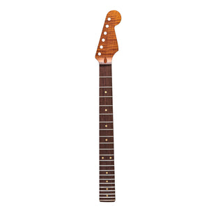 allparts roasted flame maple strat neck with rosewood fretboard front view