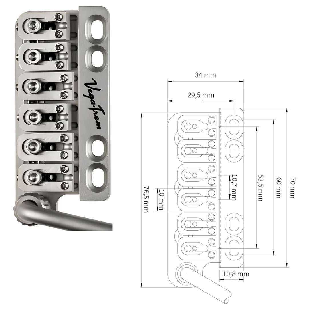 Vega-Trem VT1 Special Standard 6-Screw Trem For Stratocaster - Satin - Diagram