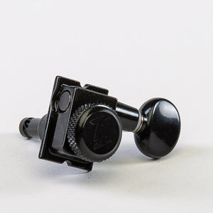 Allparts Top Lock 6 in-line staggered post locking keys w/ oval button single front view black