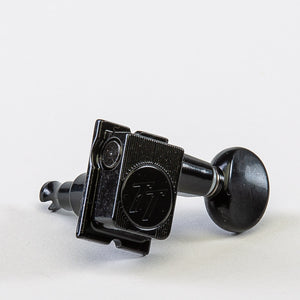 Allparts Top Tier 6 in-line staggered post keys w/ oval button single front view black