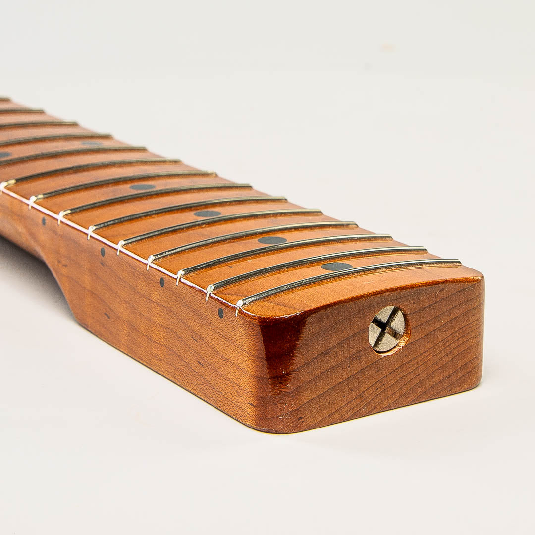 roasted maple tele neck angled heel view