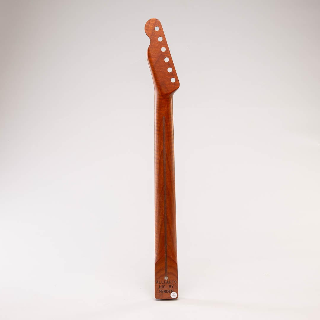 roasted flame maple tele neck back view