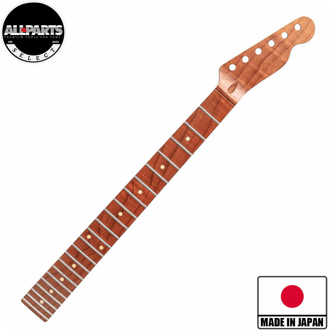 roasted maple tele neck front diagonal view with badges