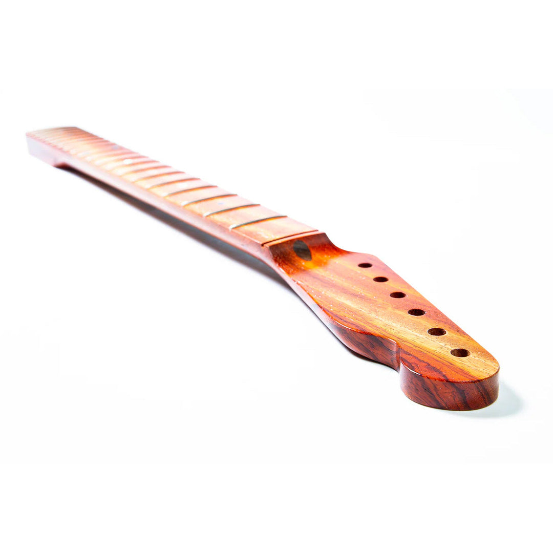 Guitar neck with a marble like pattern on a white background