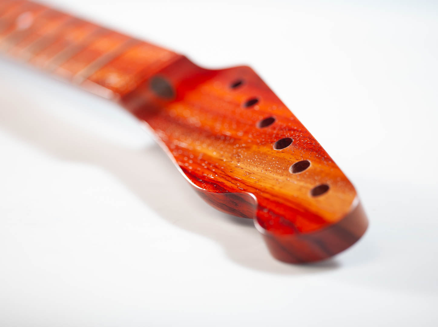 ap select padauk tele neck headstock close up view