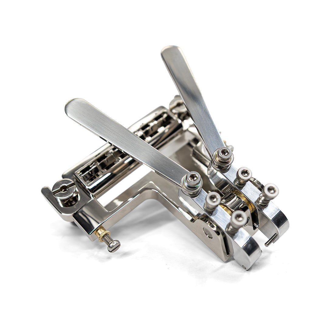 Certano Honky Tonk Special Tailpiece with Badass Wraparound Bridge Metric Version - Nickel - Tilted